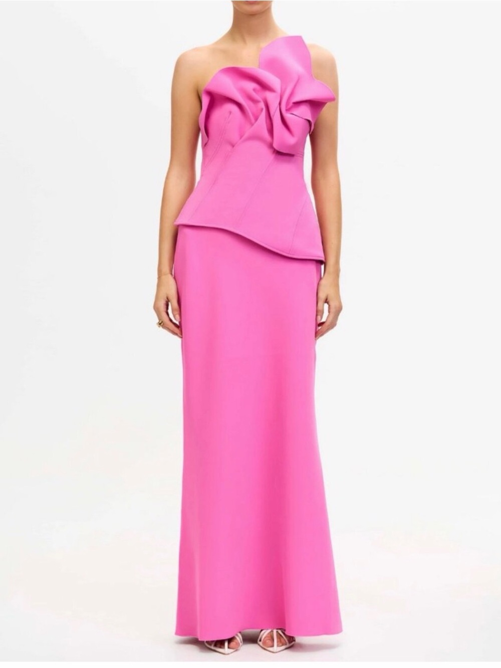 Acler Fuchsia One-Shoulder Ruffle Maxi Dress